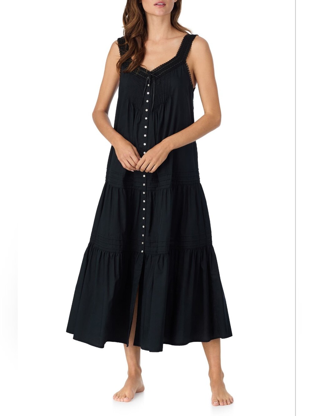 Eileen West ballet sleeveless 100% cotton nightgown lace ribbon pleated tiered